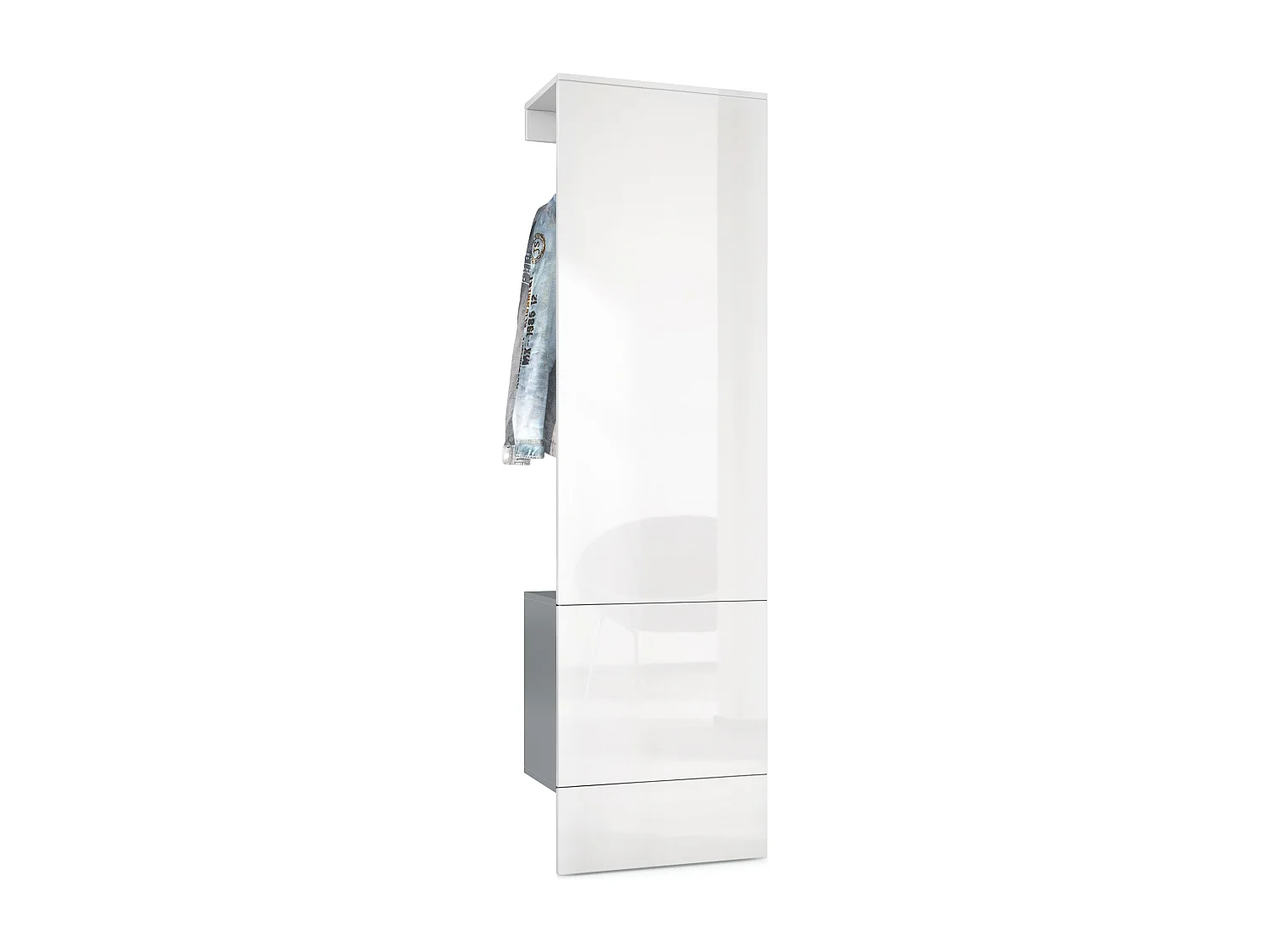 Penderie Carlton Set 5, Meuble d’entrée comprenant 1 panneau porte-manteau avec porte intégrée et 1 tringle, anthracite mat/Blanc brillant (52 x 193 x 35 cm)