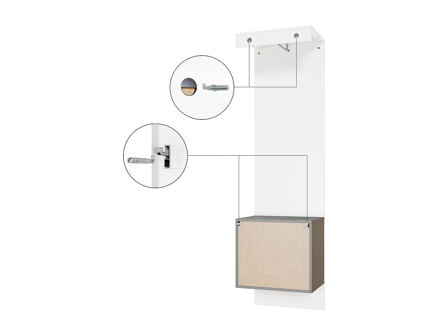 Penderie Carlton Set 5, Meuble d’entrée comprenant 1 panneau porte-manteau avec porte intégrée et 1 tringle, anthracite mat/Blanc brillant (52 x 193 x 35 cm)