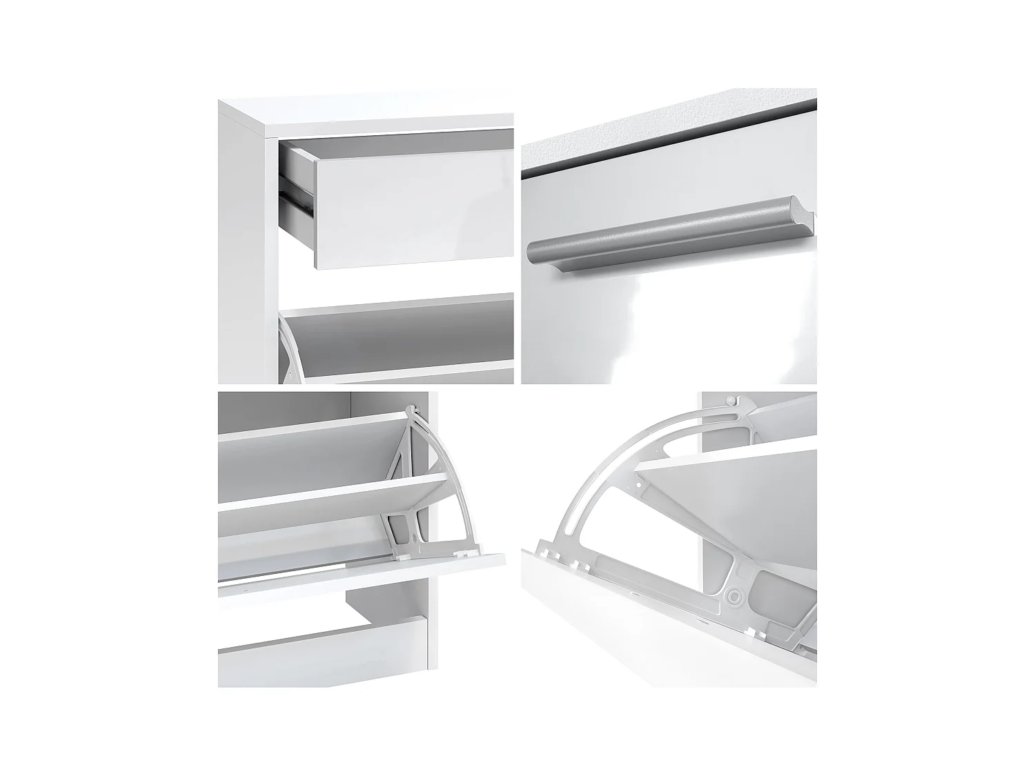 Vladon Mueble recibidor Malea, Mueble de entrada compuesto por 1 Zapatero colgante, 1 Espejo de pared y 2 Percheros, Blanco mate/Blanco de alto brillo