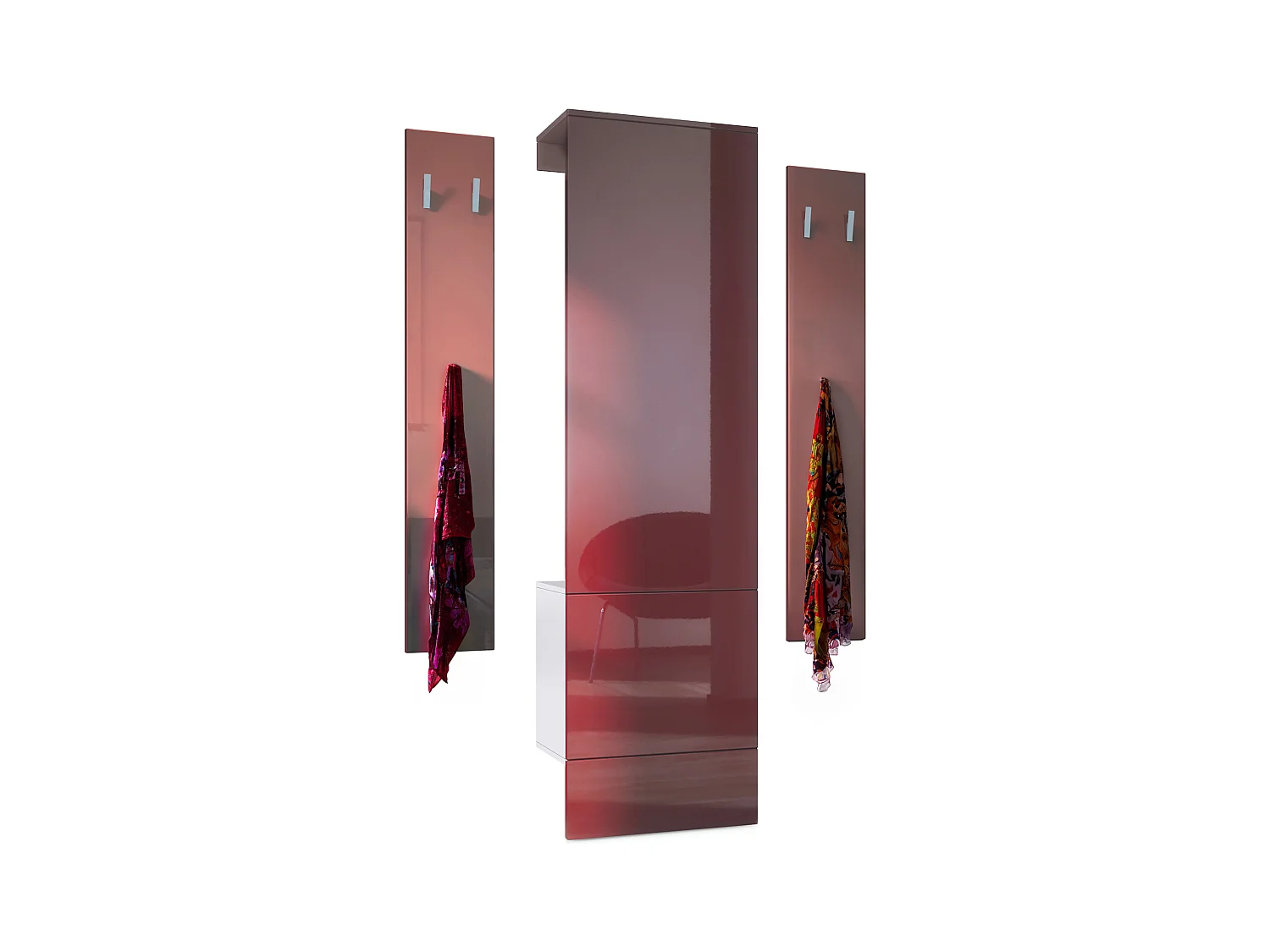 Ensemble d'entrée  Hollywood, comprenant 1 panneau de vestiaire mural, 1 tringle à vêtements et 1 ensemble de panneaux muraux, blanc mat/bordeaux brillant
