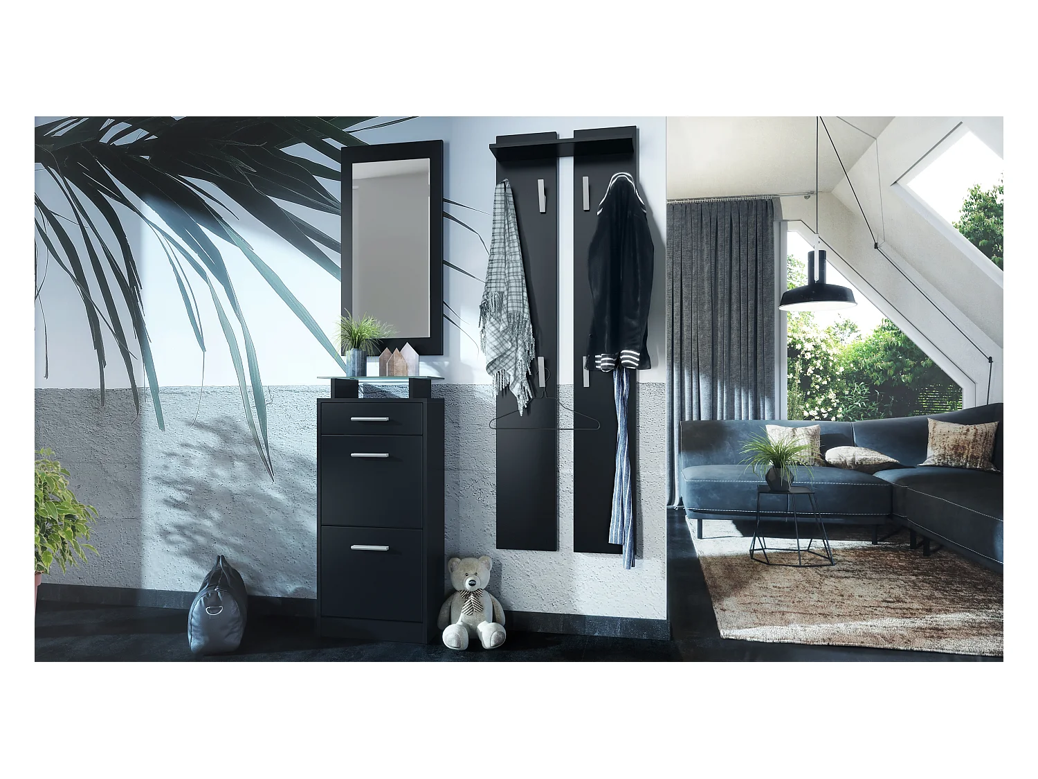 Armadio Loret V2 Mini, Struttura in nero opaco / Frontale in nero opaco