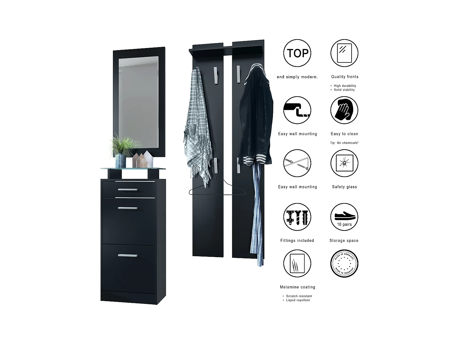 Armadio Loret V2 Mini, Struttura in nero opaco / Frontale in nero opaco