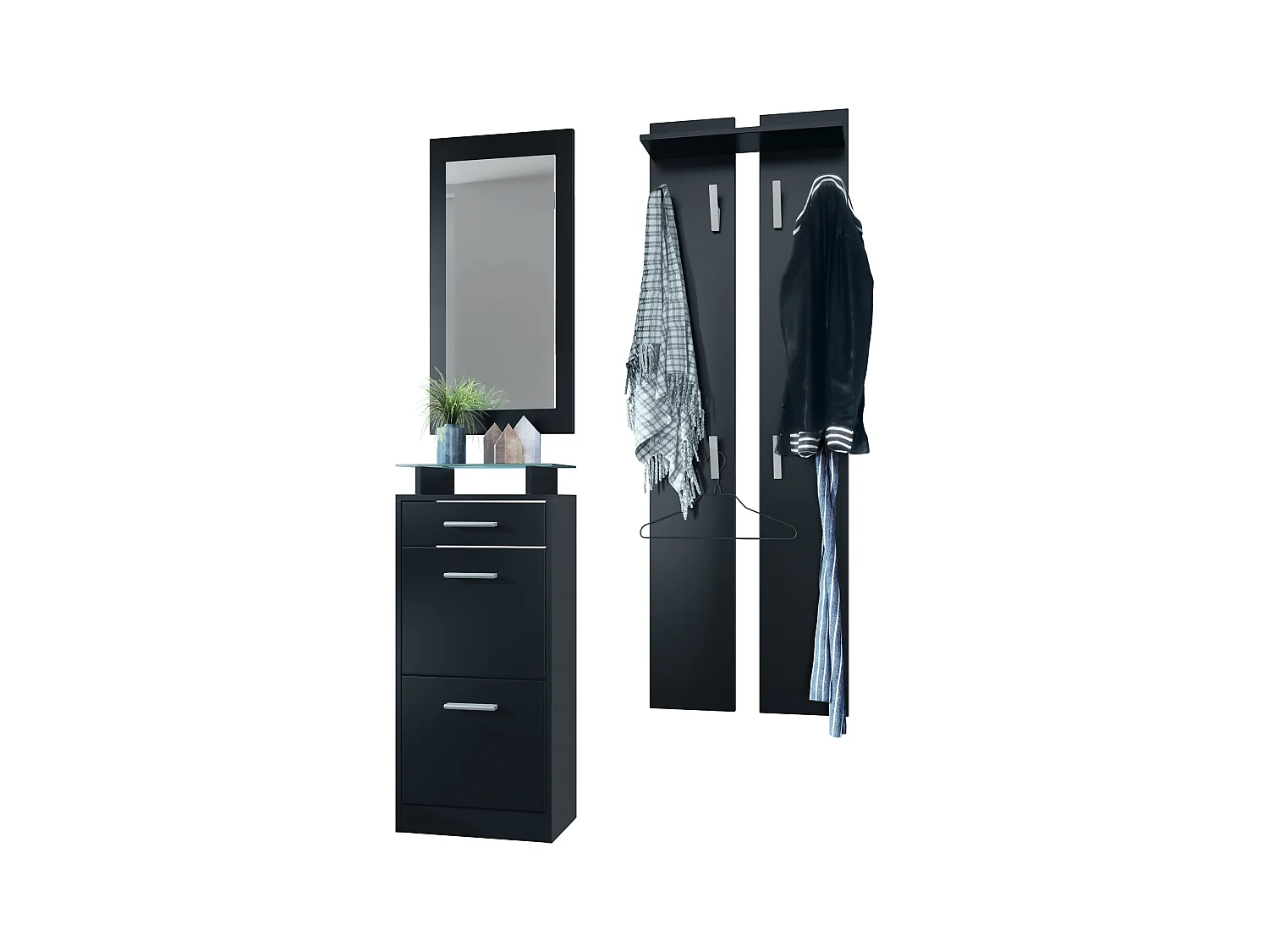 Conjunto de armario Loret V2 Mini, Carcasa en negro mate / Frente en negro mate