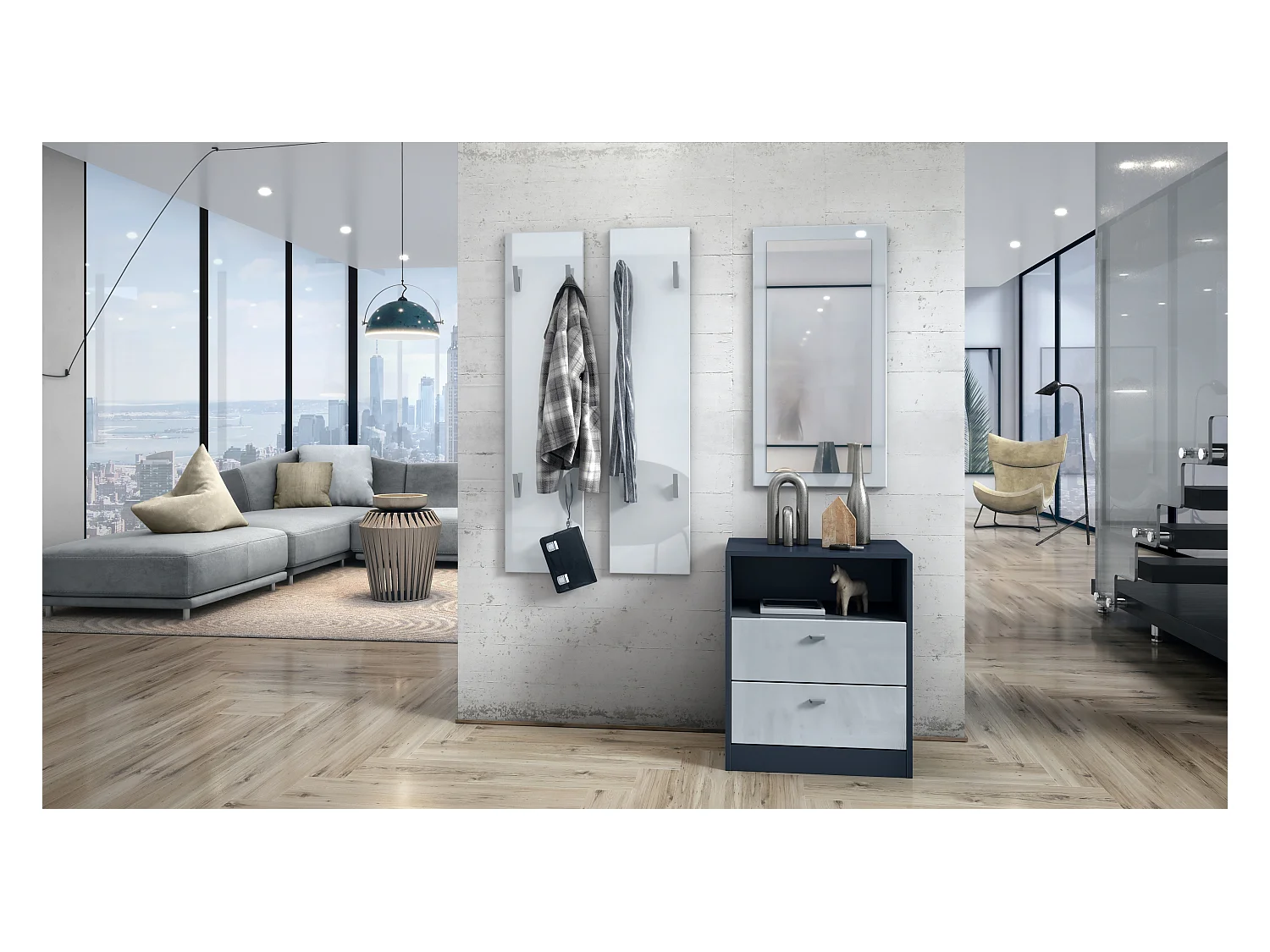 Vladon Perchero de pared 120, Perchero compuesto por 2 Paneles, Blanco de alto brillo (cada uno: 28 x 120 x 2 cm)