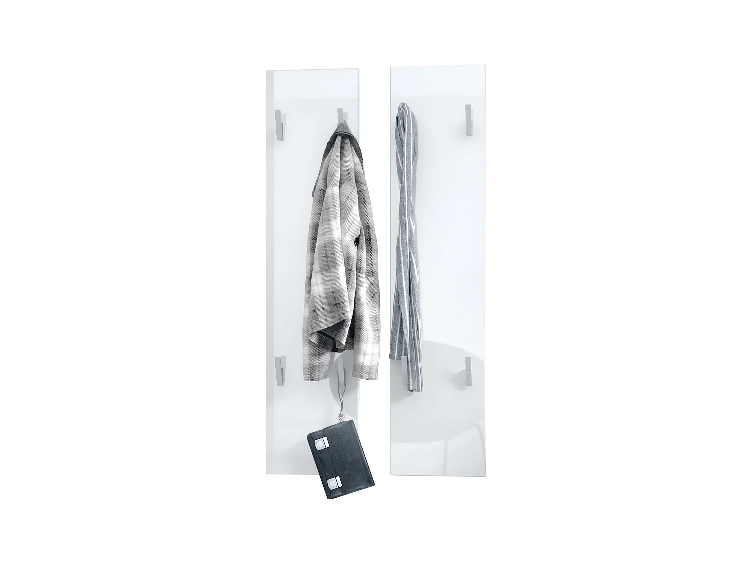 Panneau mural 120, Panneau de porte-manteau comprenant 2 panneaux, Blanc haute brillance (28 x 120 x 2 cm chacun)