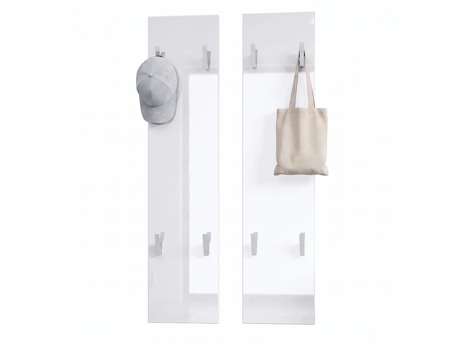 Panneau mural 120, Panneau de porte-manteau comprenant 2 panneaux, Blanc haute brillance (28 x 120 x 2 cm chacun)