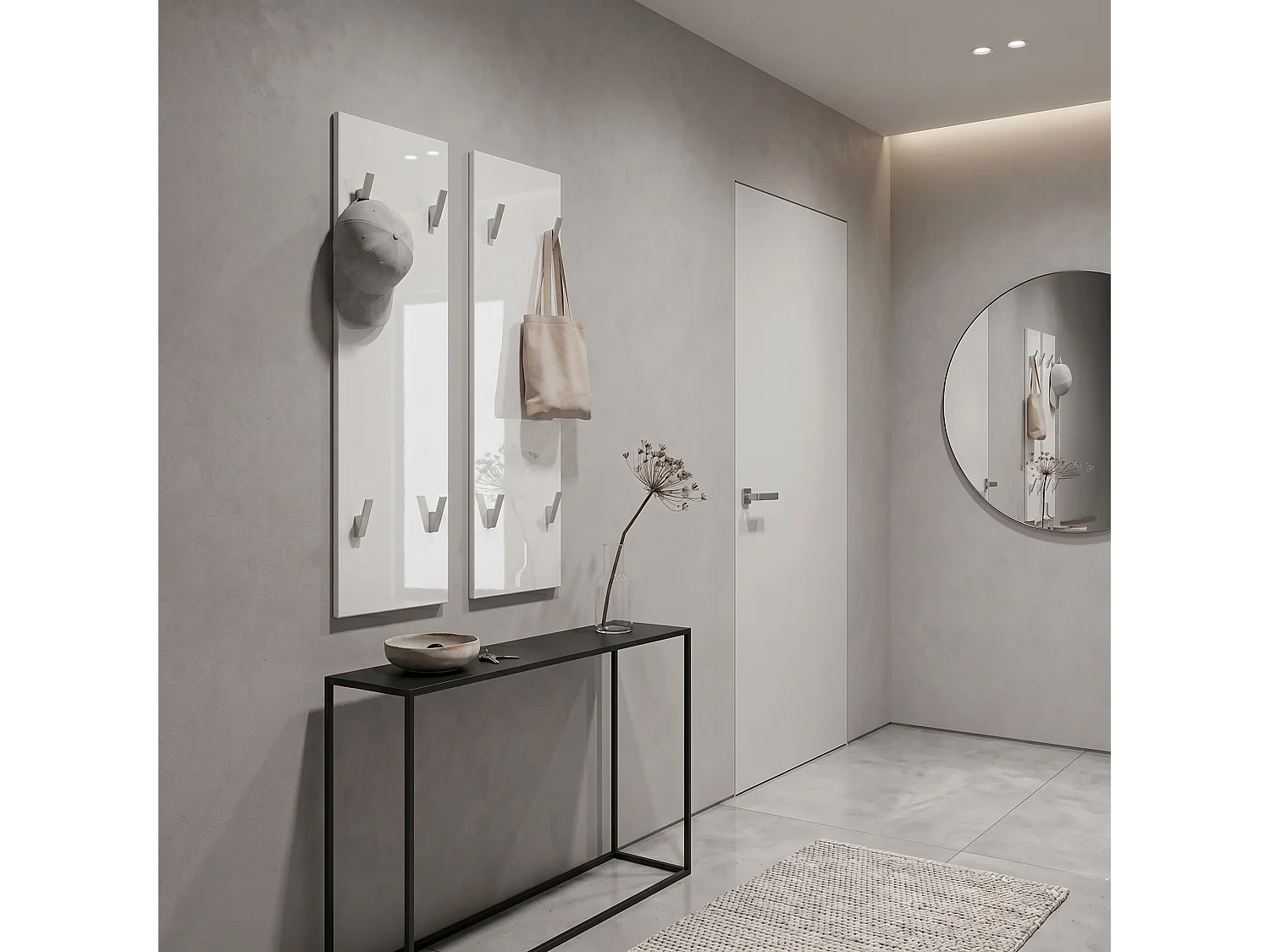 Panneau mural 120, Panneau de porte-manteau comprenant 2 panneaux, Blanc haute brillance (28 x 120 x 2 cm chacun)