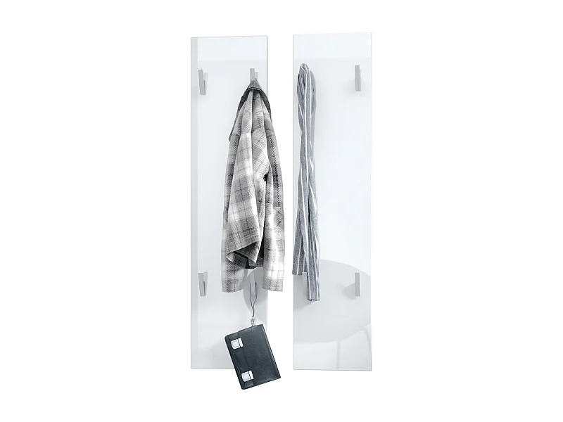 Panneau mural 120, Panneau de porte-manteau comprenant 2 panneaux, Blanc haute brillance (28 x 120 x 2 cm chacun)