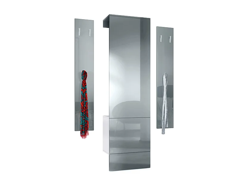 Ensemble d'entrée  Hollywood, comprenant 1 panneau de vestiaire mural, 1 tringle à vêtements et 1 ensemble de panneaux muraux, blanc mat/gris brillant