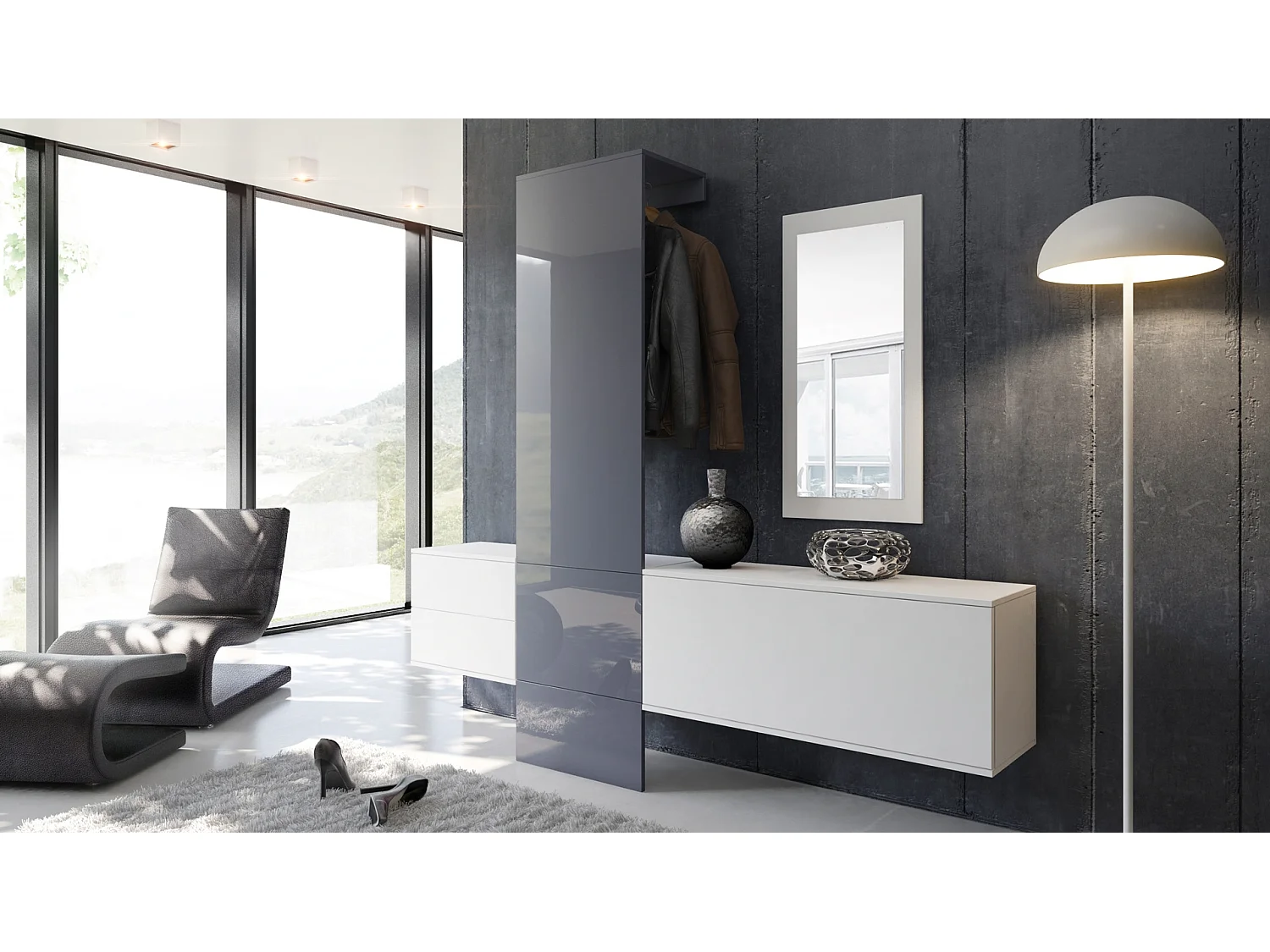 GARDEROBE Carlton Paneel in Grau Hochglanz