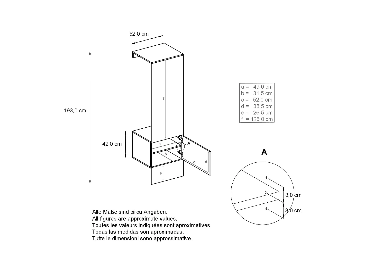 Penderie Carlton Set 5, Meuble d’entrée comprenant 1 panneau porte-manteau avec porte intégrée et 1 tringle, anthracite mat/bordeaux brillant (52x193x35 cm)