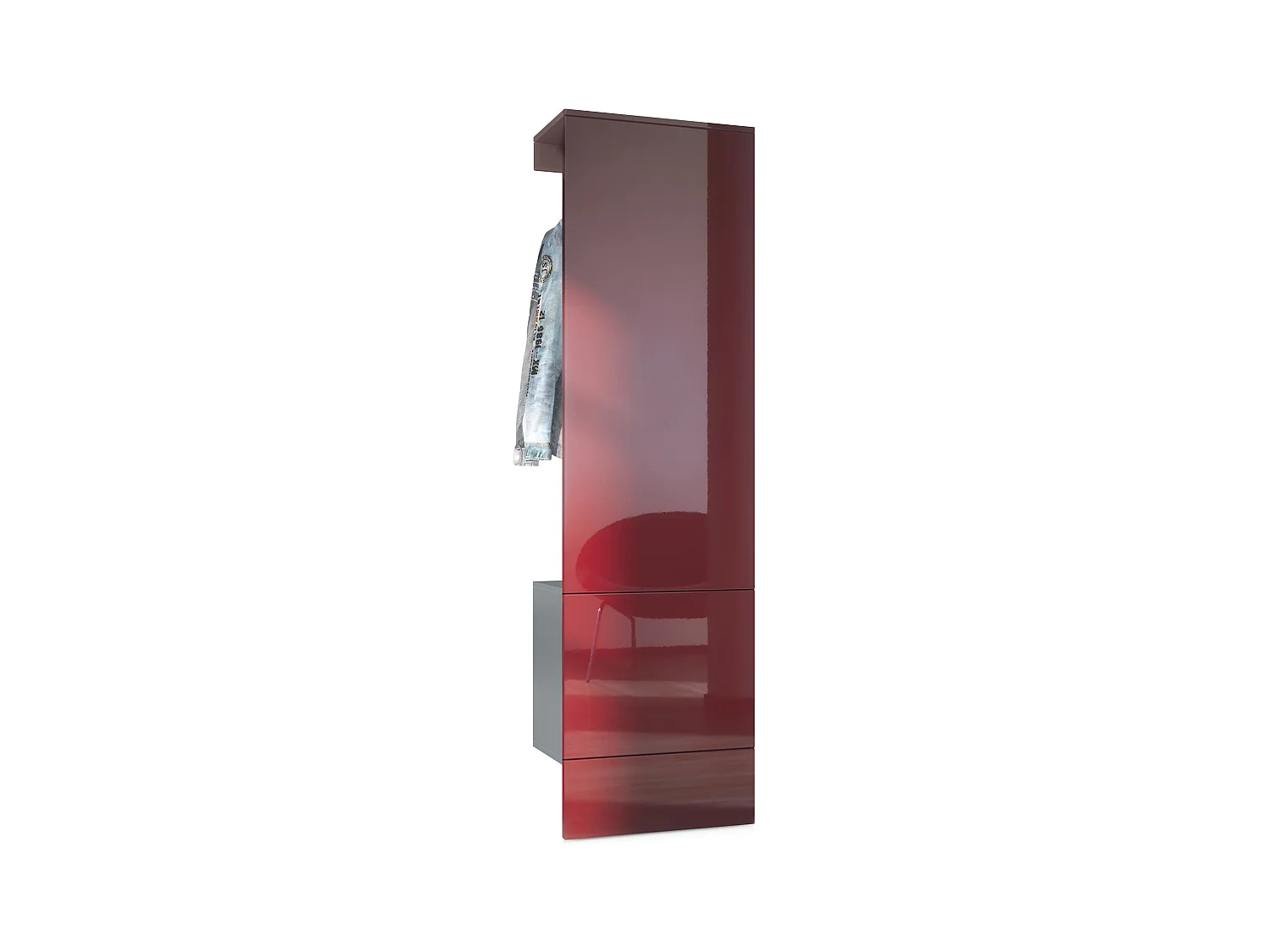 Penderie Carlton Set 5, Meuble d’entrée comprenant 1 panneau porte-manteau avec porte intégrée et 1 tringle, anthracite mat/bordeaux brillant (52x193x35 cm)