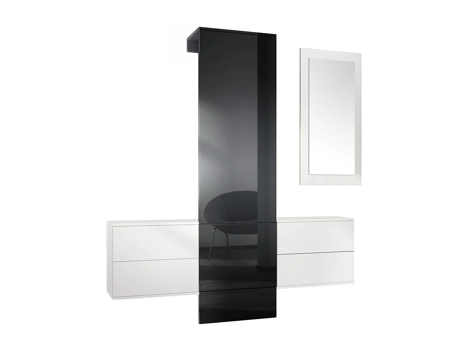 Vestiaire Garderobe Carlton Set 3, Corps en Blanc mat / Panneau portemanteau en noir haute brillance