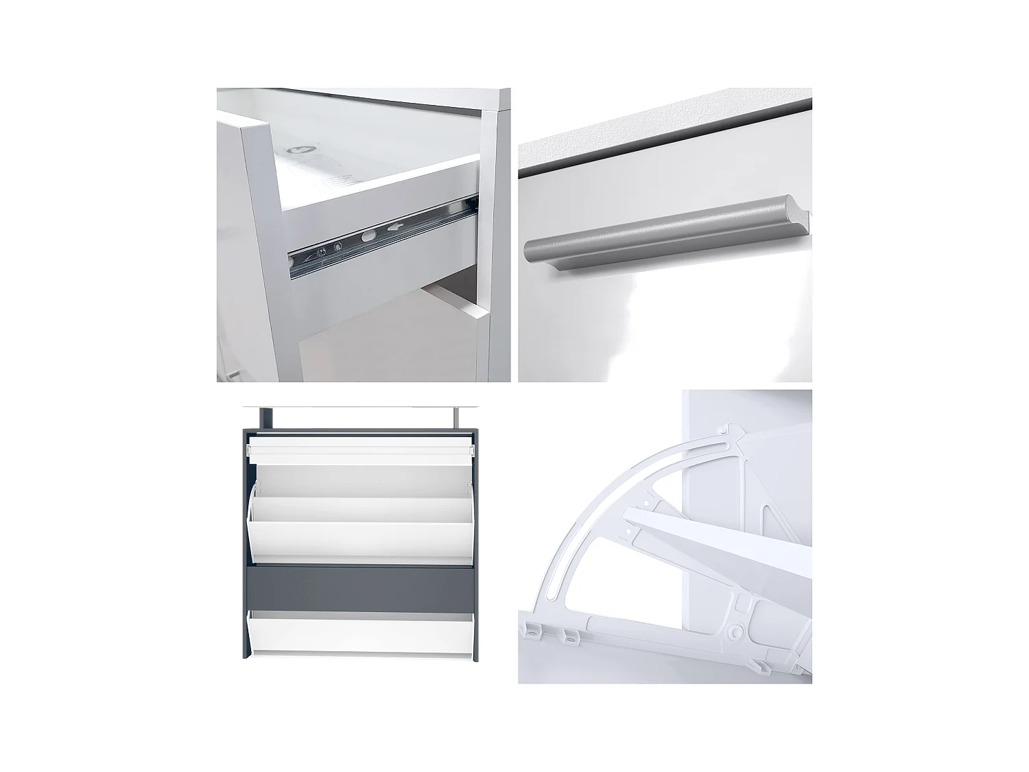 Penderie Malea, Meuble d’entrée comprenant 1 commode à chaussures murale, 1 miroir et 2 panneaux porte-manteaux, Anthracite mat/Noir mat, LED RVB inclus