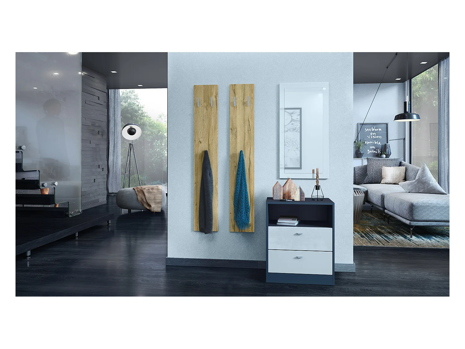 Panel de Pared 140, Hecho en Alemania, Panel Perchero con 2 Paneles, roble natural (je 24 x 140 x 2 cm)