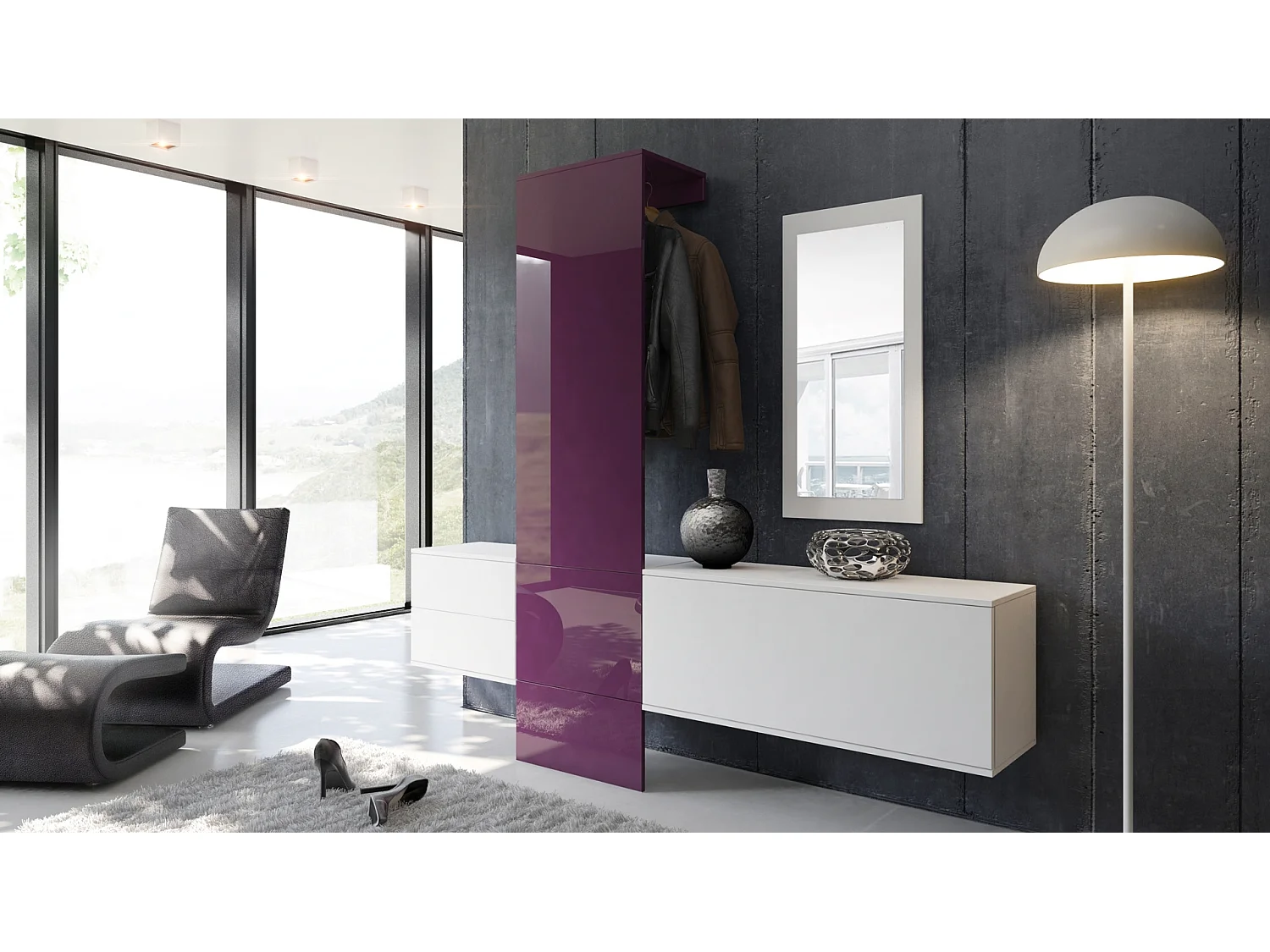 GARDEROBE Carlton Paneel in Brombeer Hochglanz