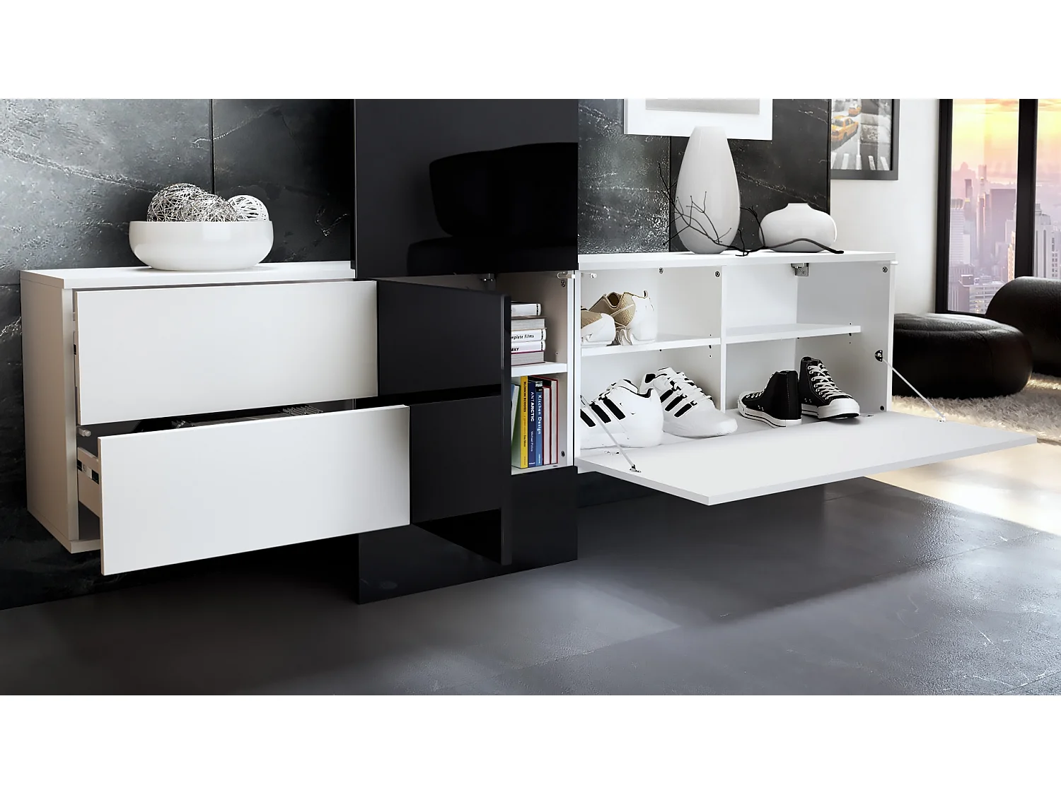 GARDEROBE Carlton Paneel in Brombeer Hochglanz