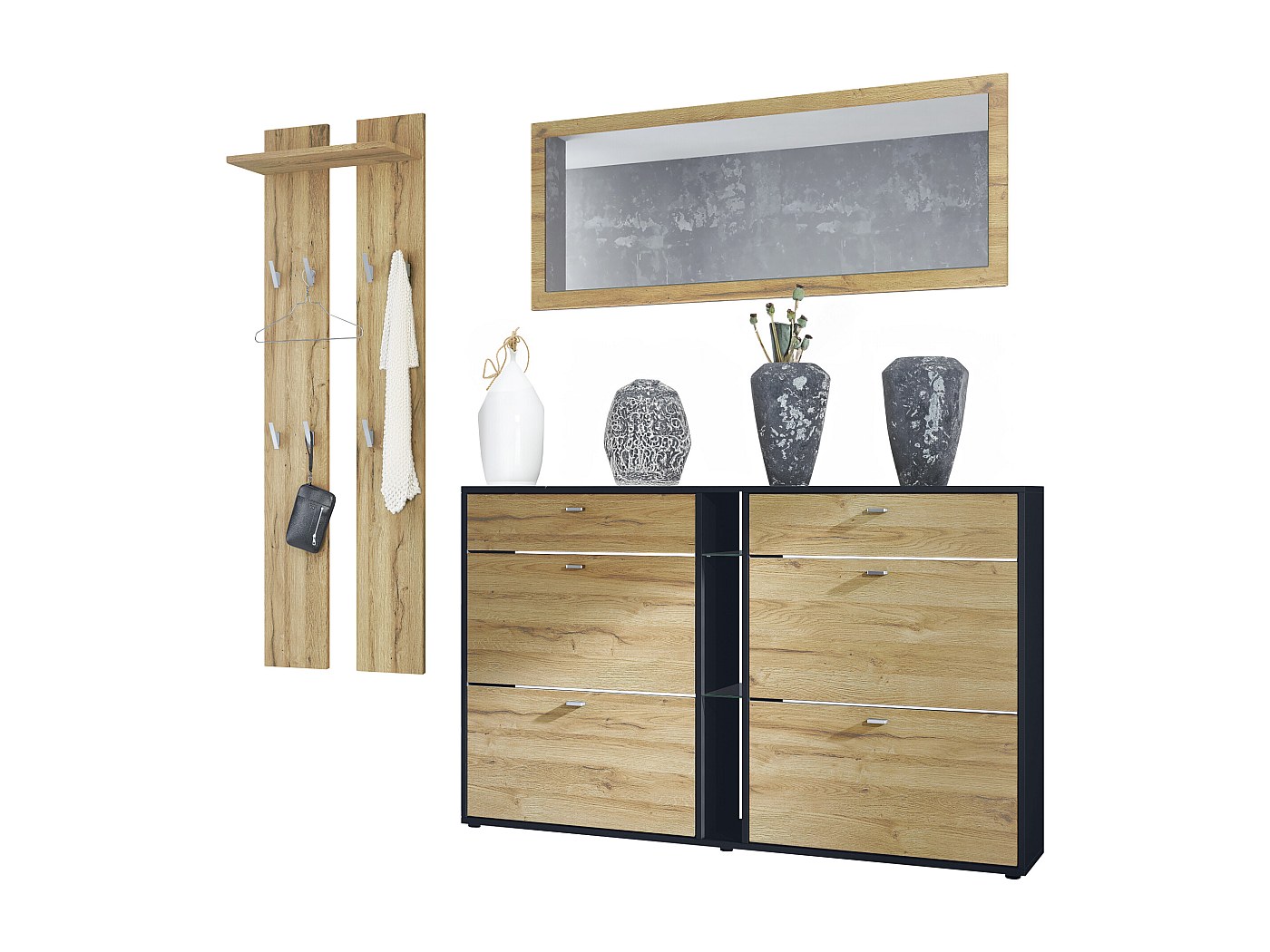 Creative Co-Op - Espejo De Pared Negro Mate Con Marco De Madera De Mango, 35 Pulgadas