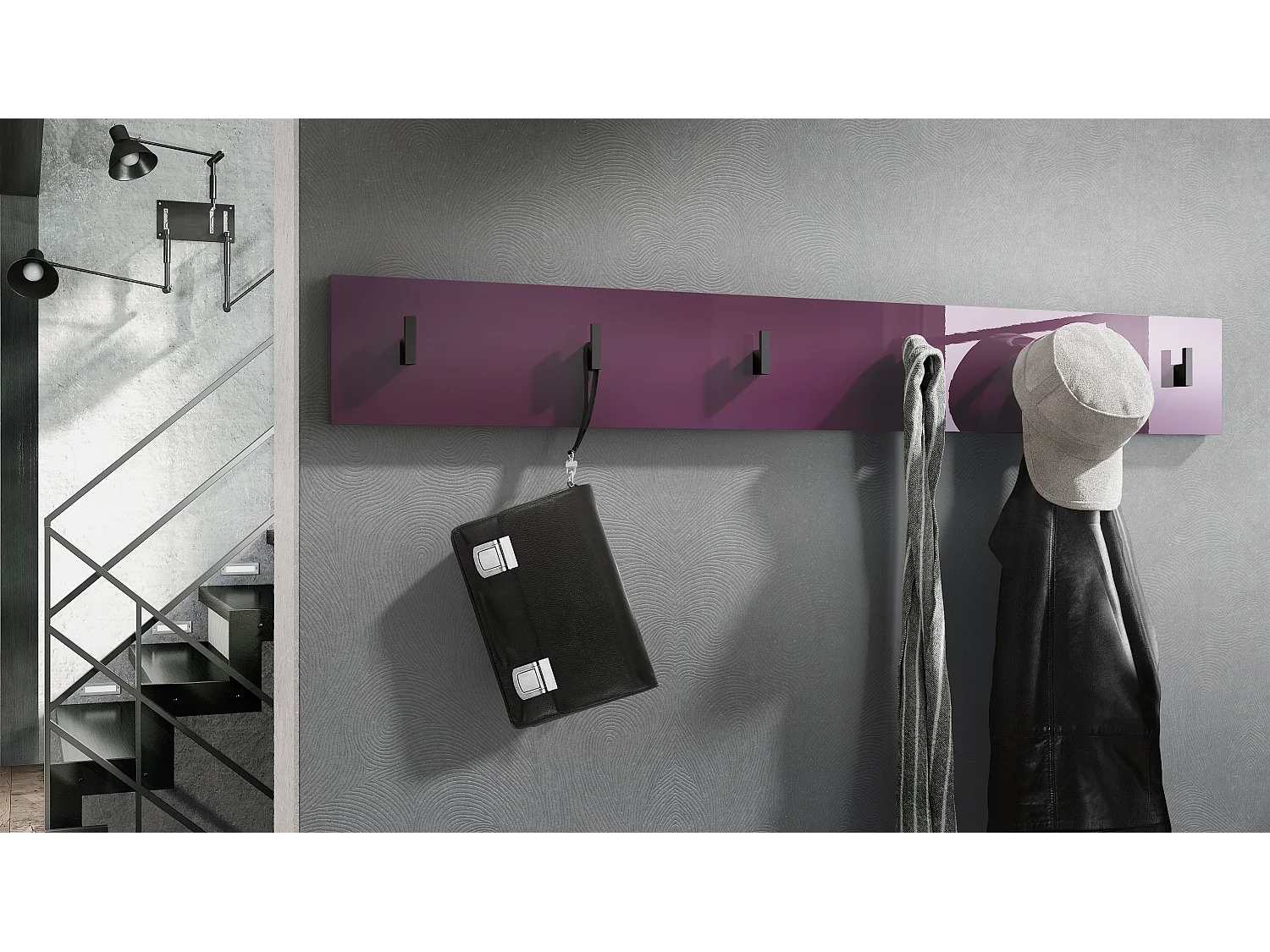 Wandgarderobe Garderobenleiste Garderobenpaneel Linea in Brombeer Hochglanz
