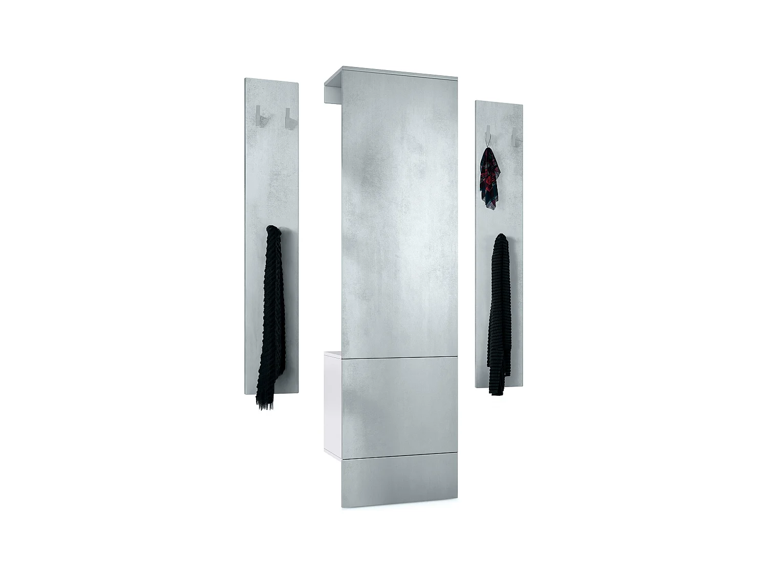 Ensemble d'entrée  Hollywood, comprenant 1 panneau de vestiaire mural, 1 tringle à vêtements et 1 ensemble de panneaux muraux, blanc mat/aspect béton oxyde