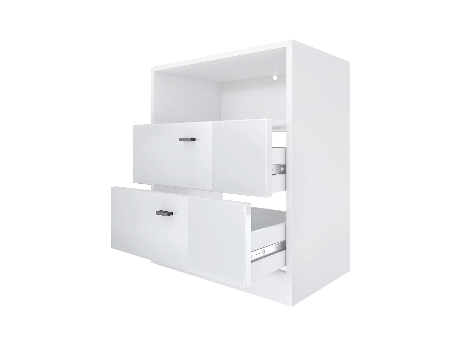 Ensemble de vestiaires Pino V1, 2 Panneaux muraux 140 cm et buffet avec 2 tiroirs & 1 compartiment ouvert, blanc mat/gris haute brillance (56 x 67,5 x 36 cm)
