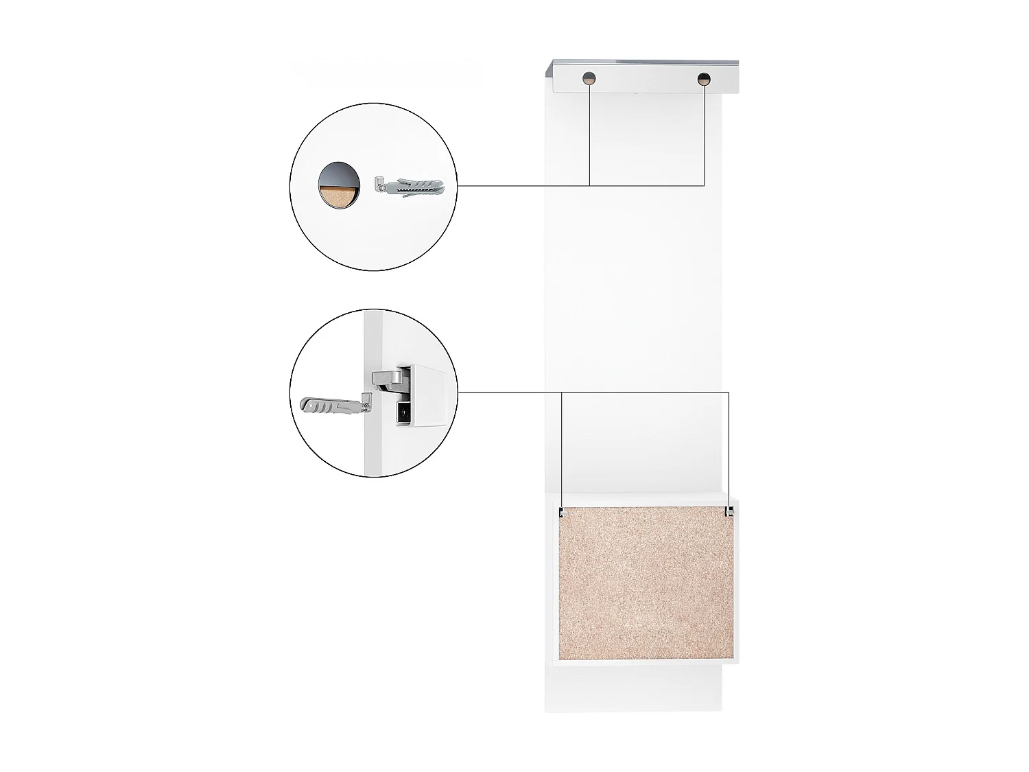 Penderie Carlton Set 5, Meuble d’entrée comprenant 1 panneau porte-manteau avec porte intégrée et 1 tringle, Blanc mat/aspect béton oxyde (52 x 193 x 35 cm)