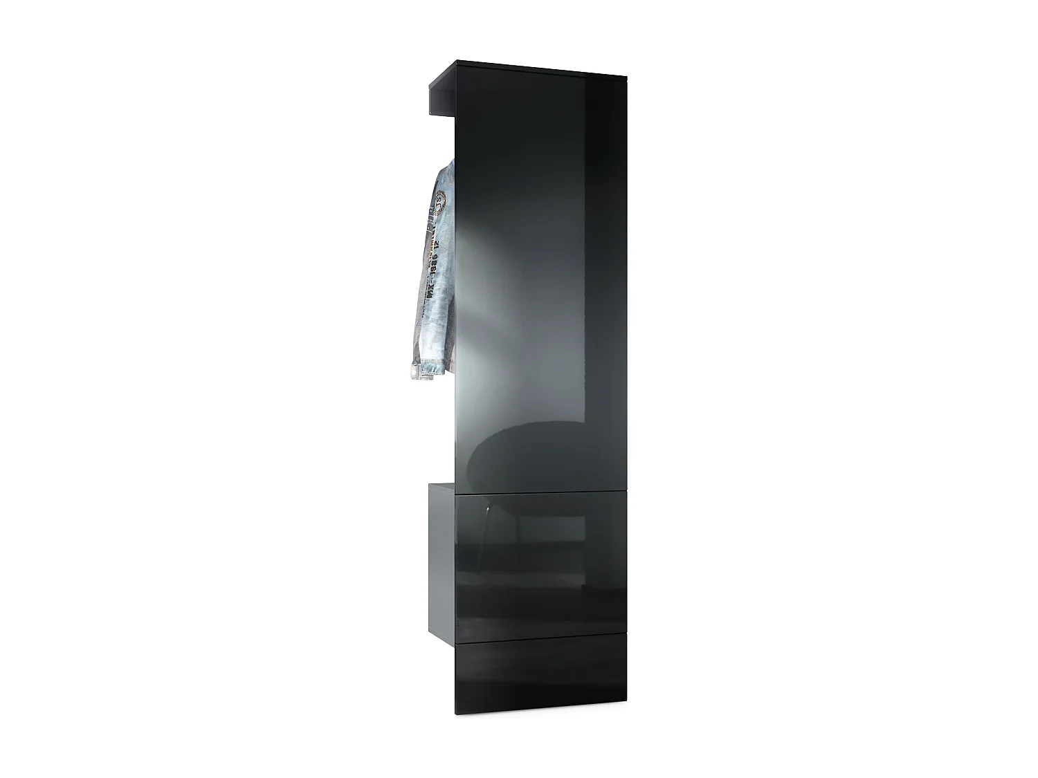 Penderie Carlton Set 5, Meuble d’entrée comprenant 1 panneau porte-manteau avec porte intégrée et 1 tringle, anthracite mat/noir brillant (52 x 193 x 35 cm)