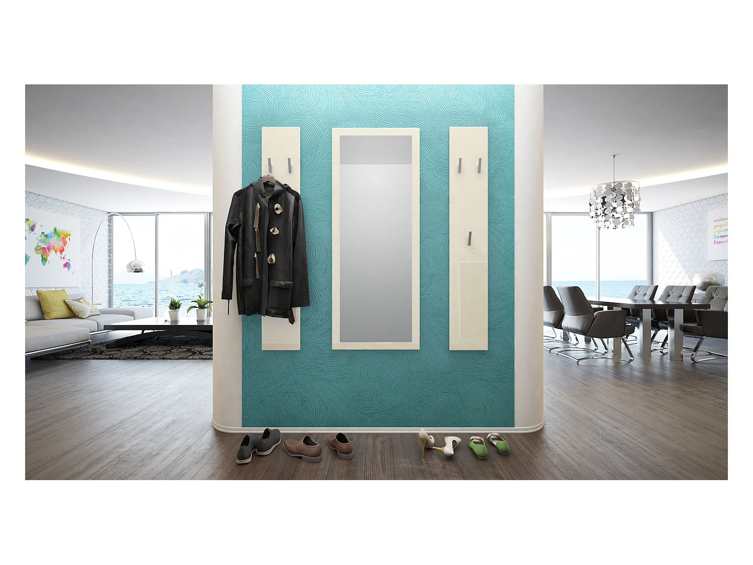 Ensemble de meubles d'entrée Spot en Crème haute brillance