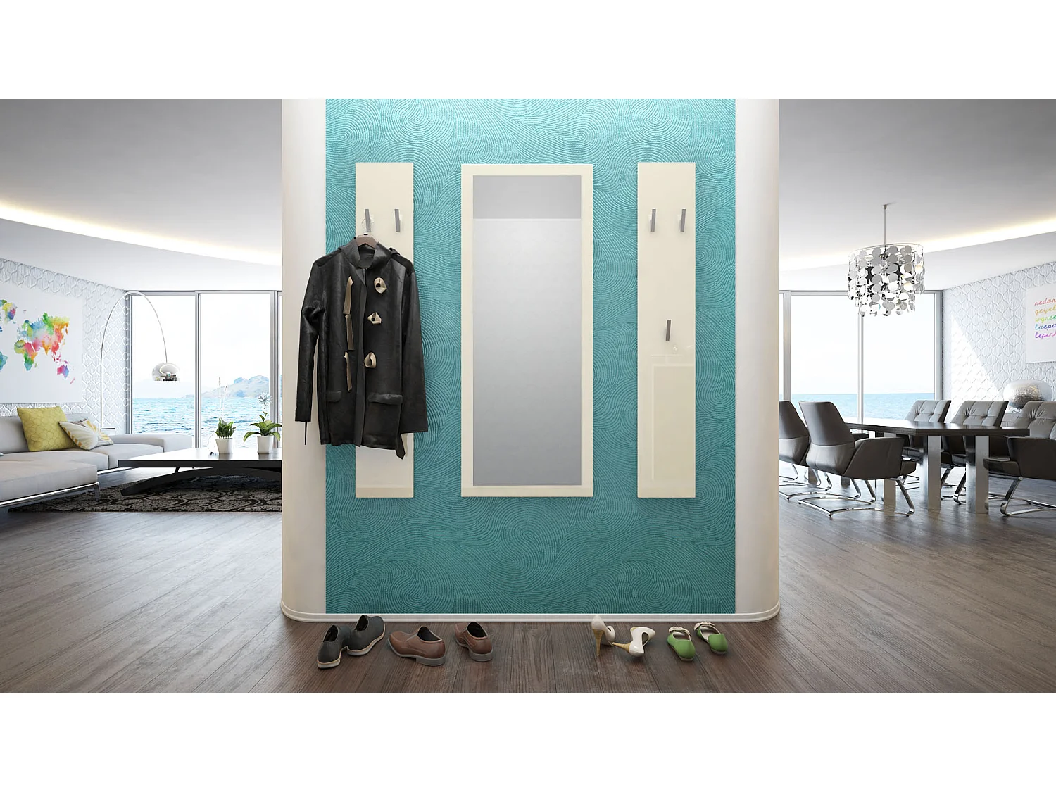 Ensemble de meubles d'entrée Spot en Crème haute brillance