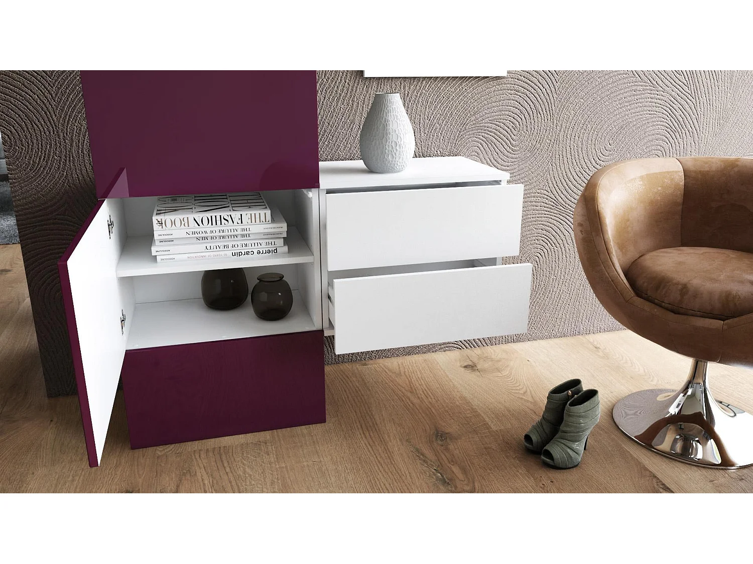 GARDEROBE Carlton Paneel in Brombeer Hochglanz