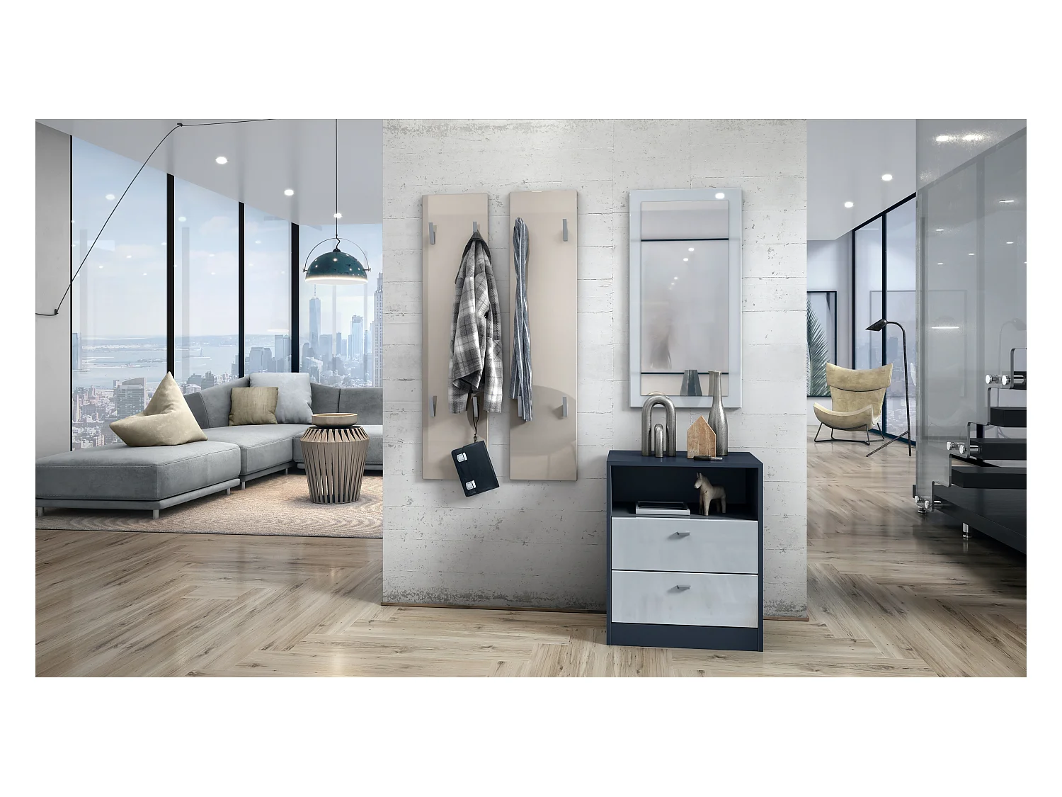 Vladon Perchero de pared 120, Perchero compuesto por 2 Paneles, Gris arena de alto brillo (cada uno: 28 x 120 x 2 cm)