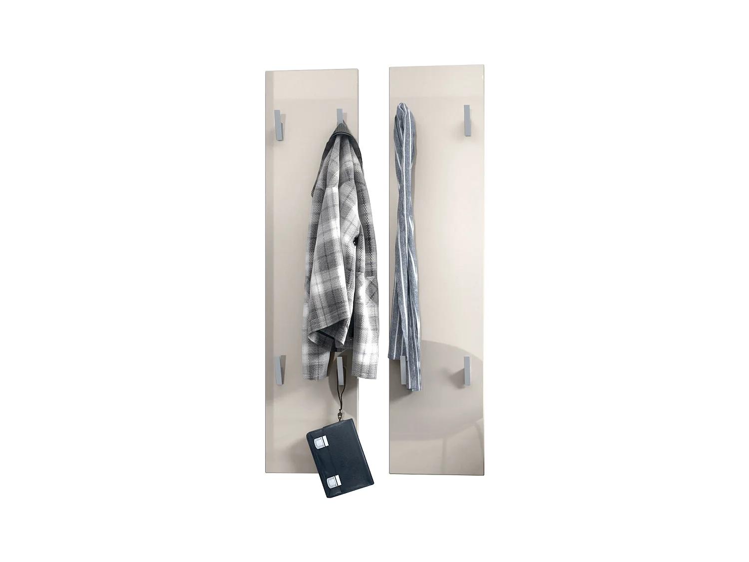 Panneau mural 120, Panneau de porte-manteau comprenant 2 panneaux, Gris sable haute brillance (28 x 120 x 2 cm chacun)