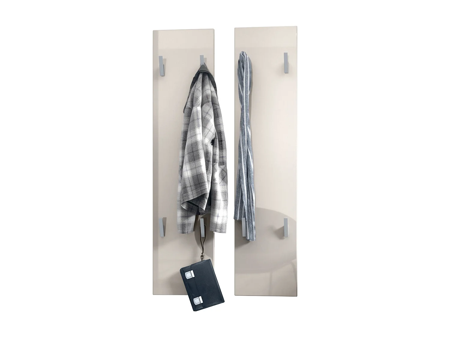 Panneau mural 120, Panneau de porte-manteau comprenant 2 panneaux, Gris sable haute brillance (28 x 120 x 2 cm chacun)