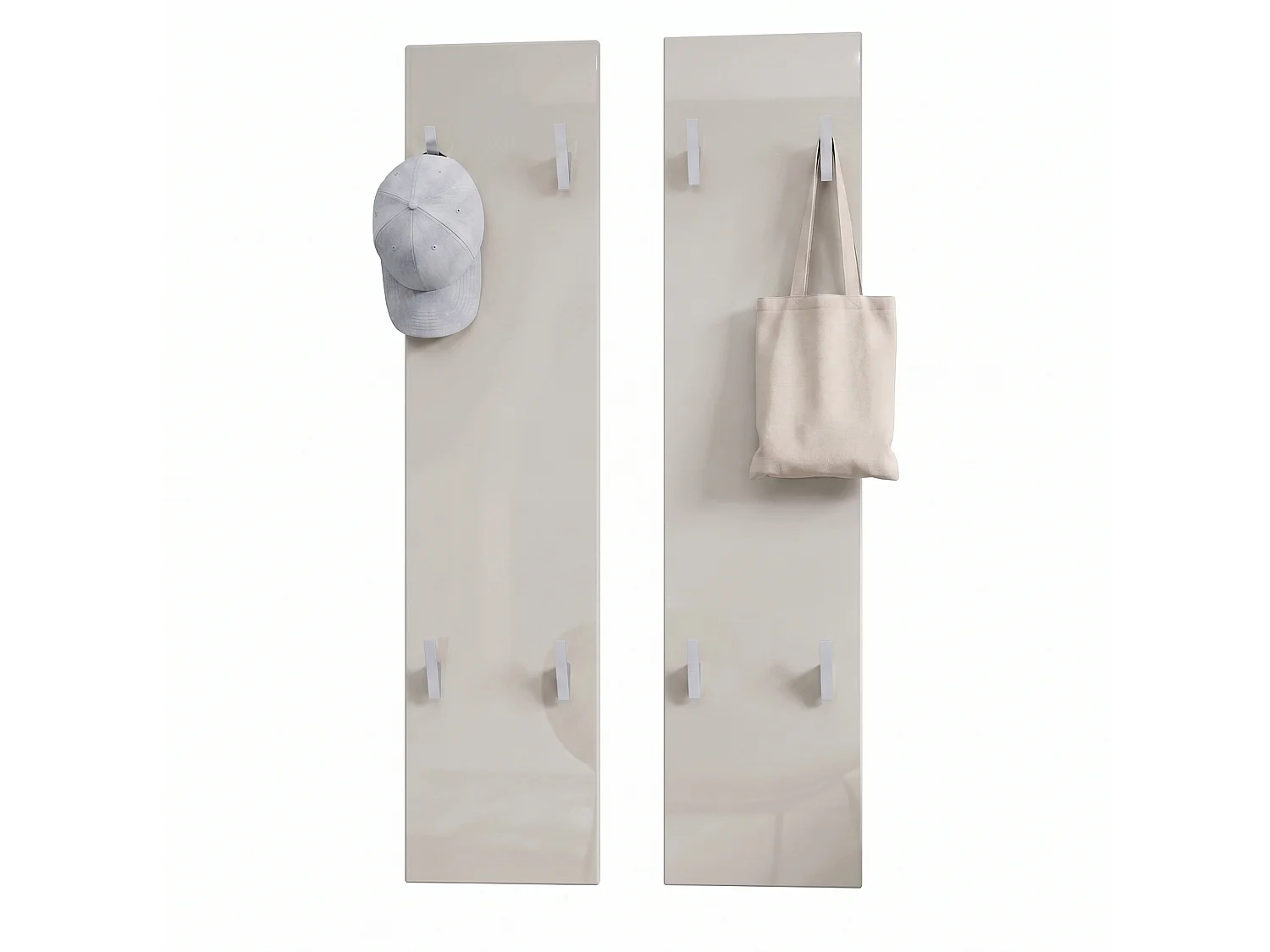 Panneau mural 120, Panneau de porte-manteau comprenant 2 panneaux, Gris sable haute brillance (28 x 120 x 2 cm chacun)