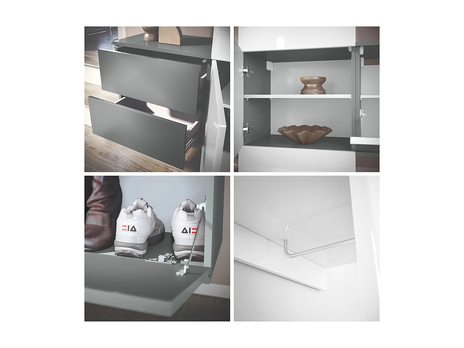 Armario de pared Carlton Set 1, Cuerpo en antracita mate / Panel en gris de alto brillo (208 x 193 x 35 cm)