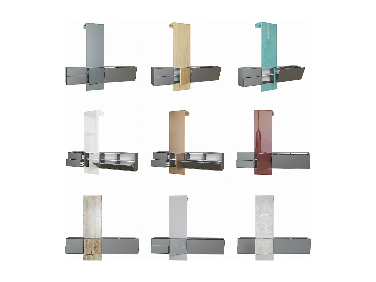 Armario de pared Carlton Set 1, Cuerpo en antracita mate / Panel en gris de alto brillo (208 x 193 x 35 cm)