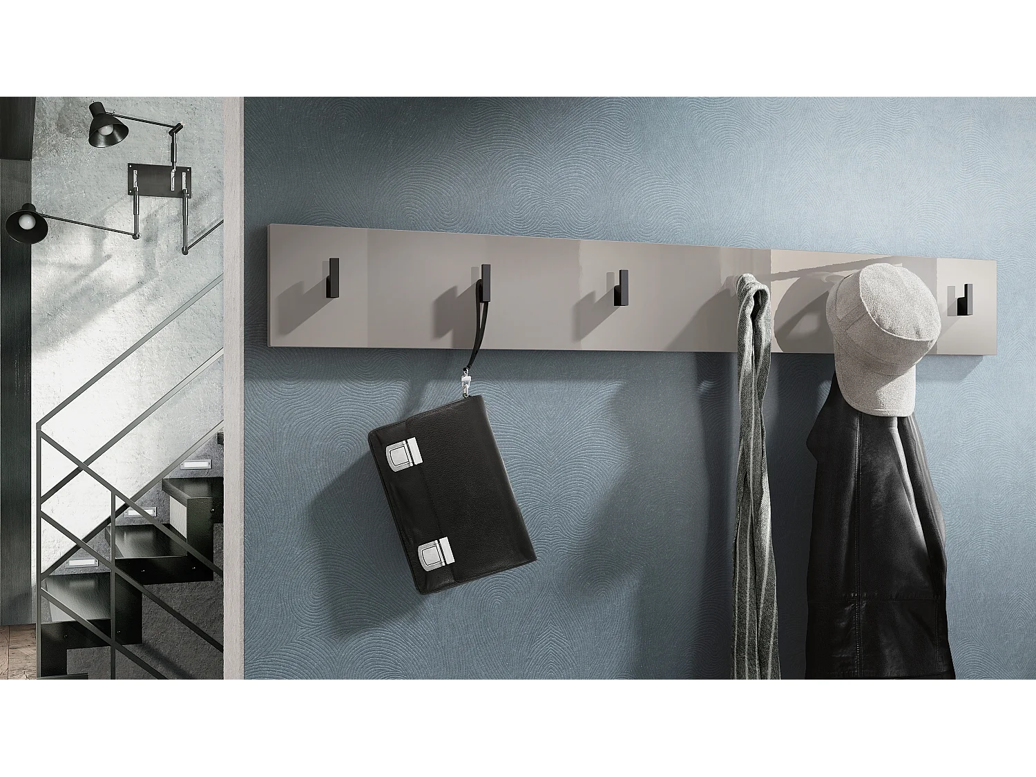 Wandgarderobe Garderobenleiste Garderobenpaneel Linea in Sandgrau Hochglanz