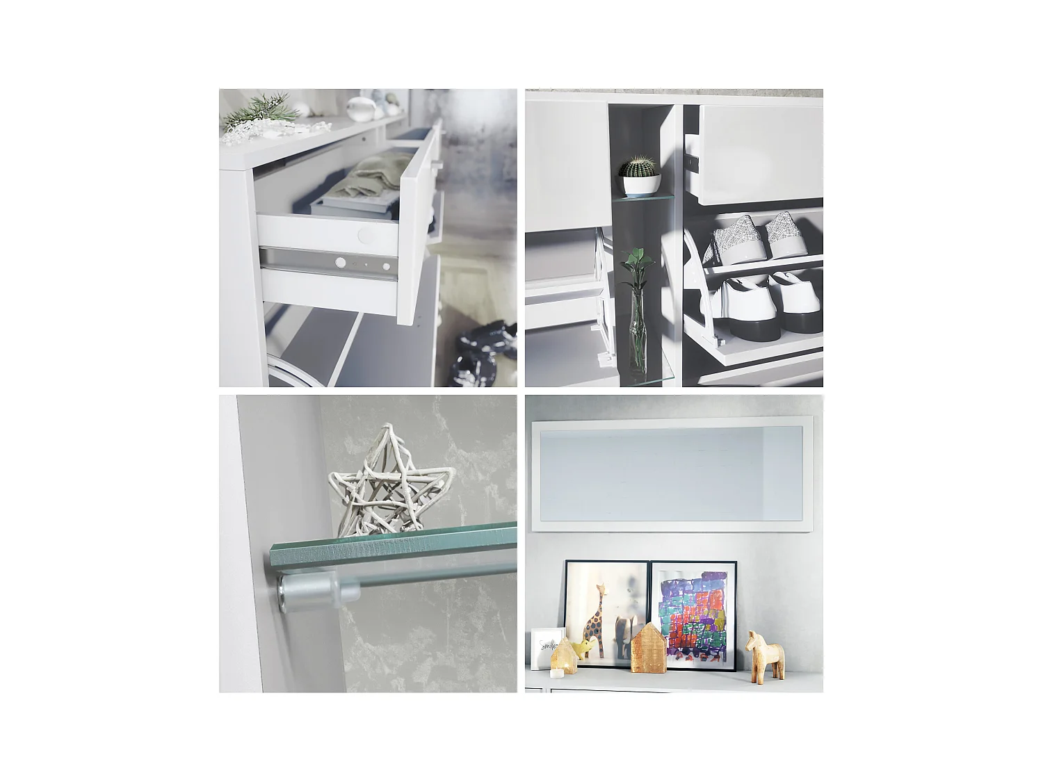 Ensemble vestiaire Orlando avec armoire à chaussures, panneau mural et miroir mural, blanc mat/chêne nature