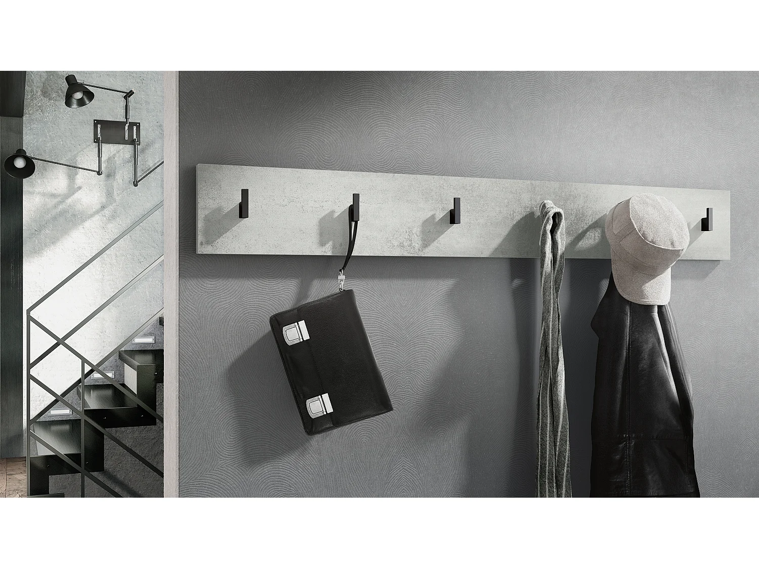 Wandgarderobe Garderobenleiste Garderobenpaneel Linea in Beton Oxid Optik