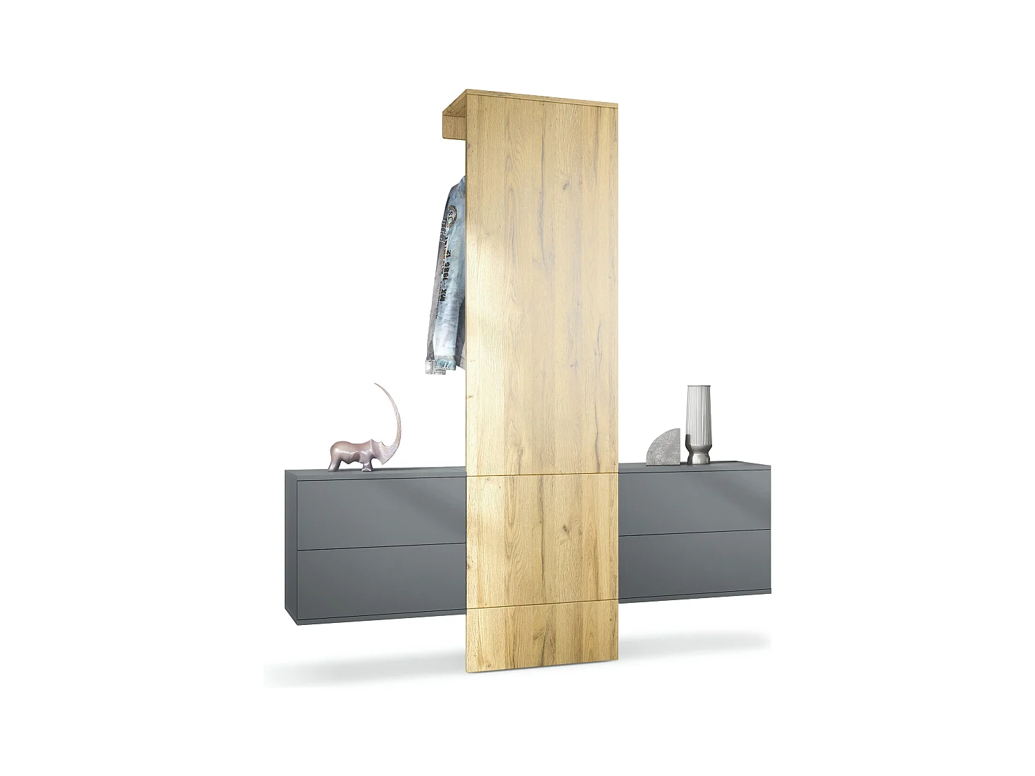 Armario de pared Carlton Set 3, Cuerpo en antracita mate / Panel en roble natural (157 x 193 x 35 cm)