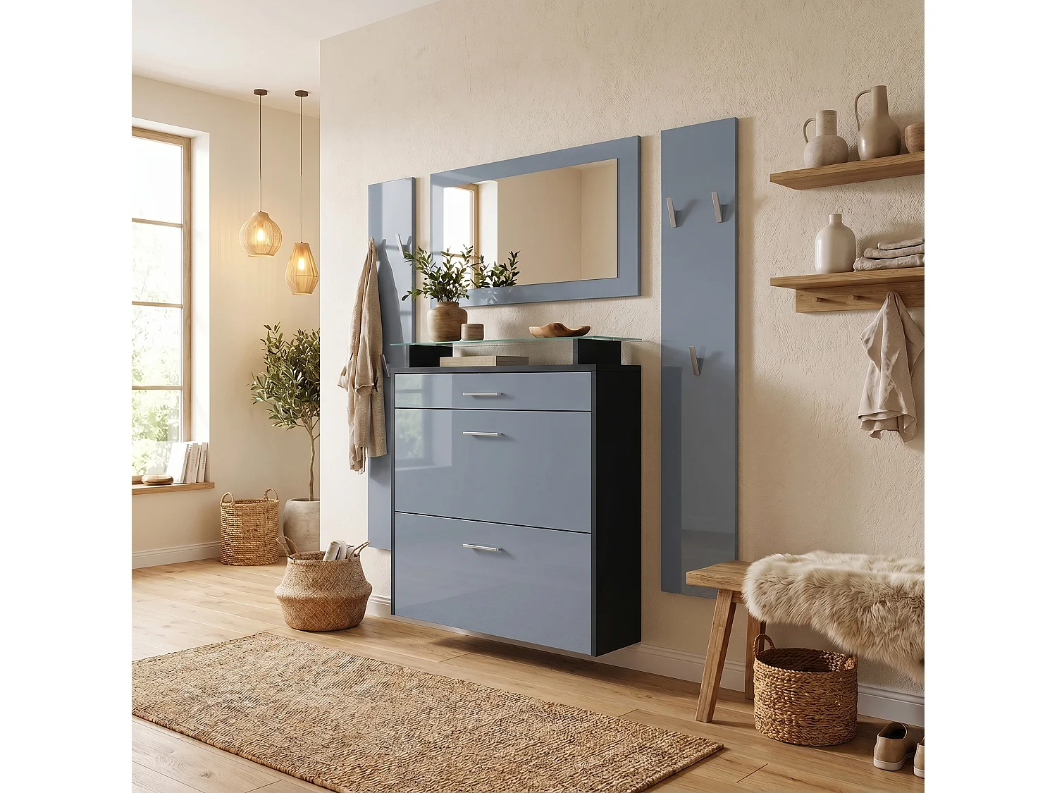 GARDEROBE Malea Front in Grau Hochglanz