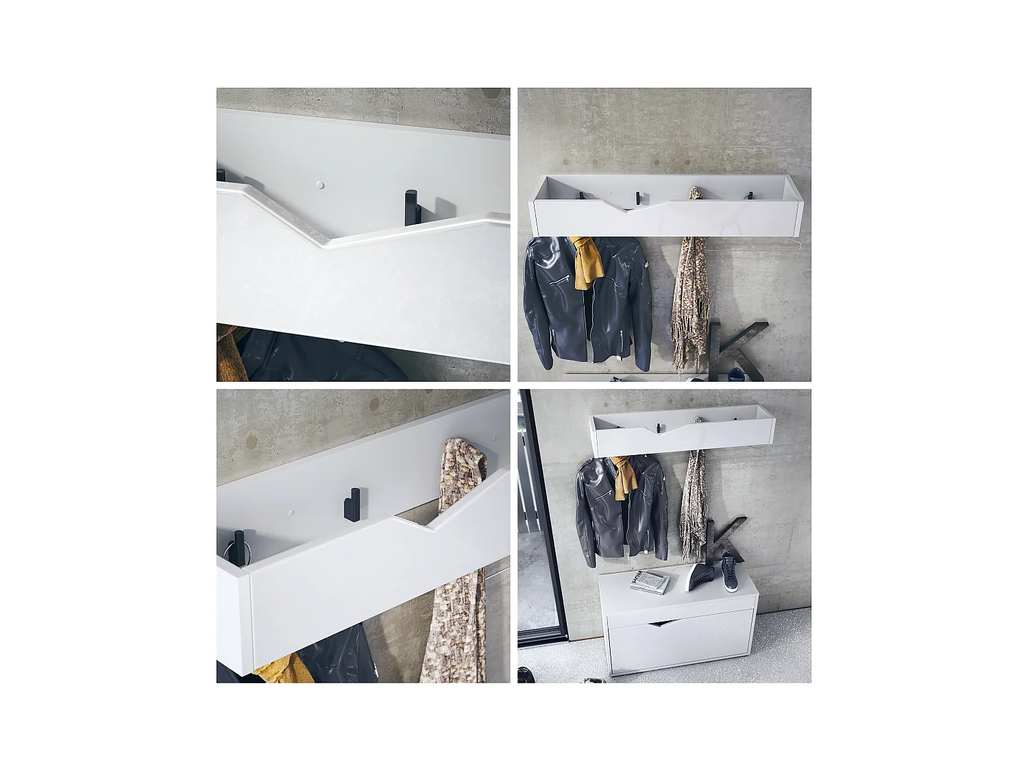 Perchero gancho de pared panel para colgar ropa Kolmio, cuerpo en blanco mate, frente en petróleo de alto brillo 83,5 x 12,5 x 21 cm