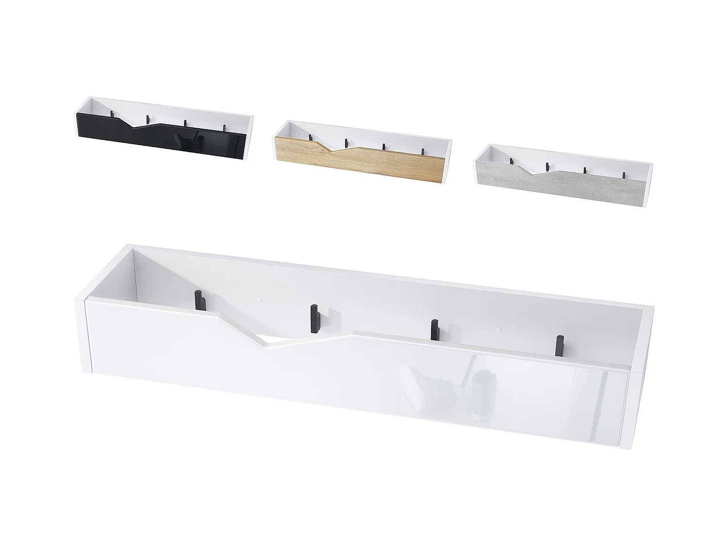 Perchero gancho de pared panel para colgar ropa Kolmio, cuerpo en blanco mate, frente en petróleo de alto brillo 83,5 x 12,5 x 21 cm