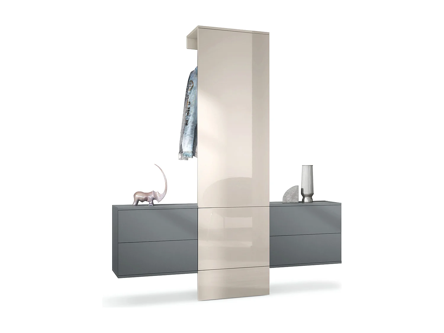 GARDEROBE Carlton Paneel in Sandgrau Hochglanz