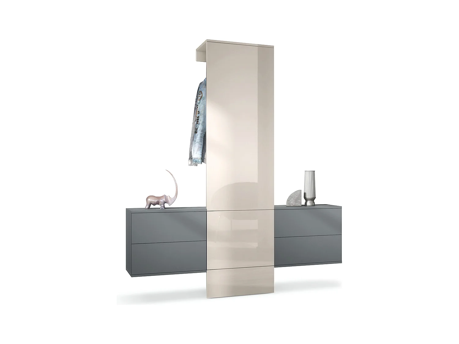GARDEROBE Carlton Paneel in Sandgrau Hochglanz
