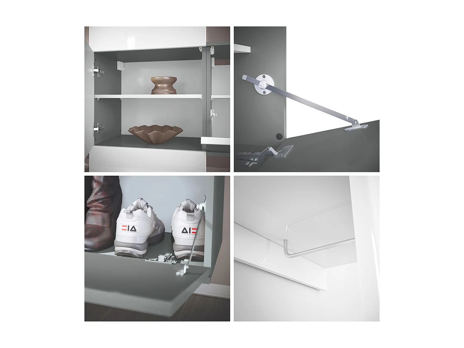 Penderie Carlton Set 4, Meuble d’entrée comprenant 1 panneau porte-manteaux, 1 module de commode, anthracite mat/gris sable brillant (156,5 x 193 x 35 cm)