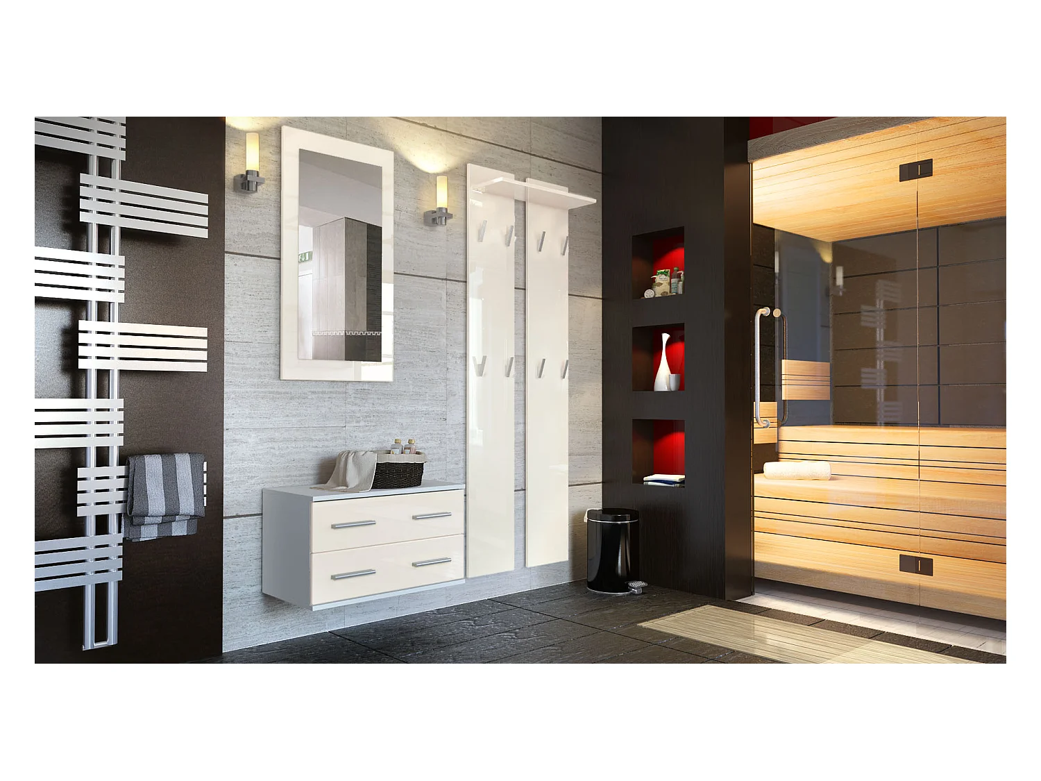 GARDEROBE Kioto Front in Creme Hochglanz