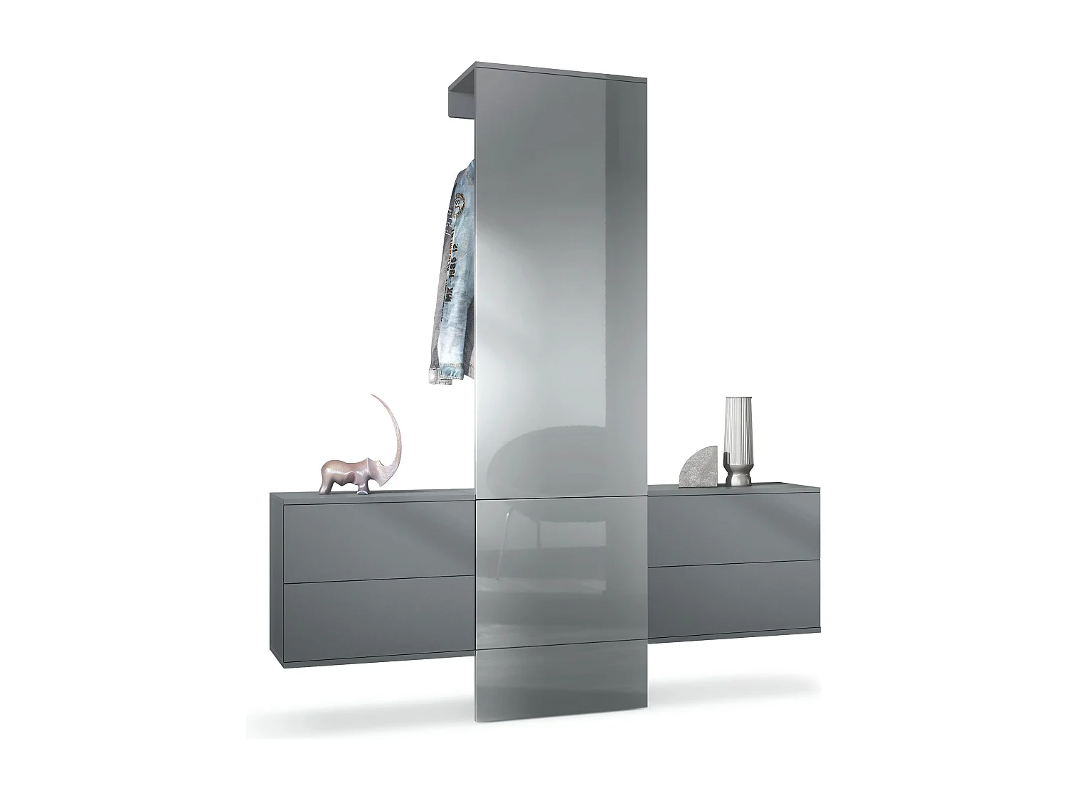 GARDEROBE Carlton Paneel in Grau Hochglanz