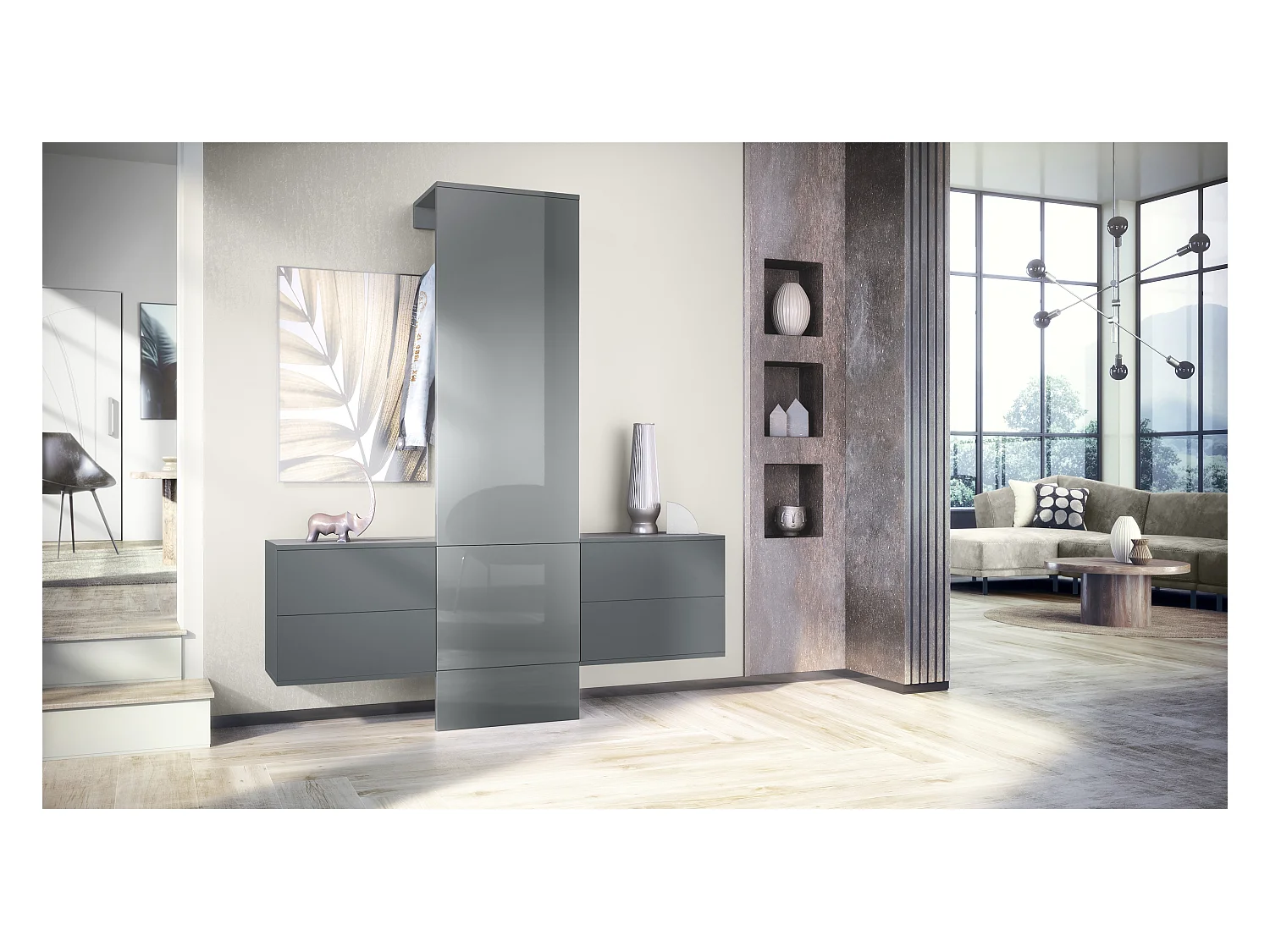 GARDEROBE Carlton Paneel in Grau Hochglanz