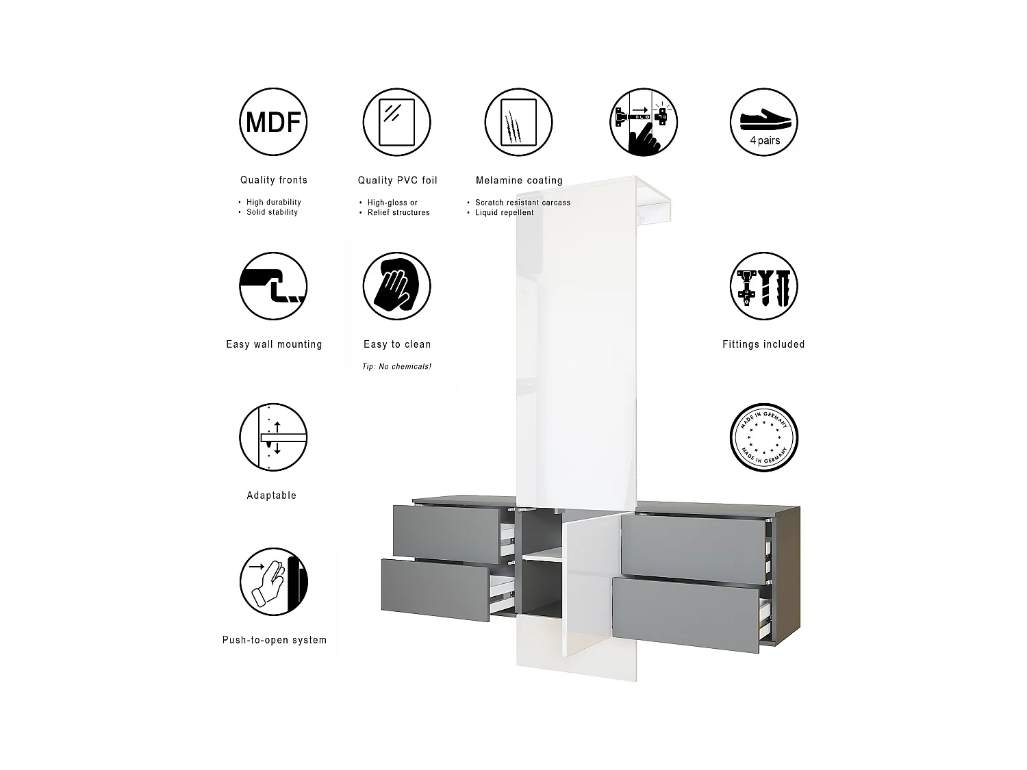 GARDEROBE Carlton Paneel in Grau Hochglanz